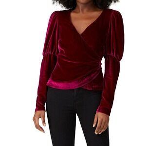 Cinq A Sept Long Sleeve Velvet Theo Blouse Top Pink Ruby Size Large